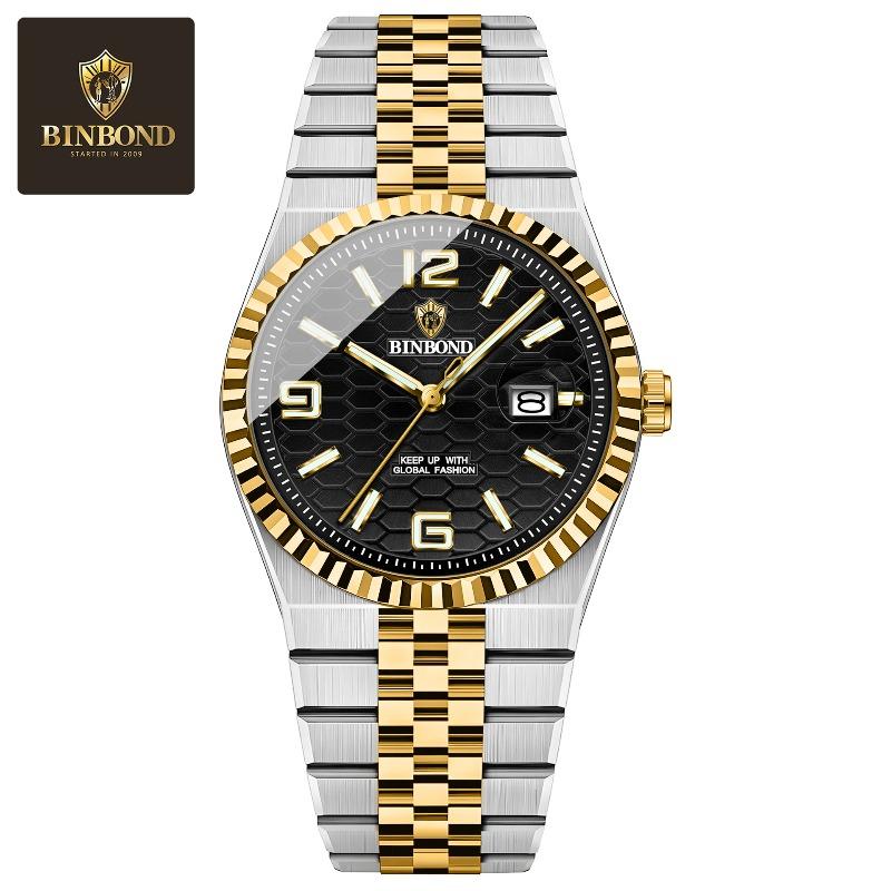 Orologio da uomo Binbang impermeabile luminoso con cinturino in acciaio, quadrante moda, orologio al quarzo