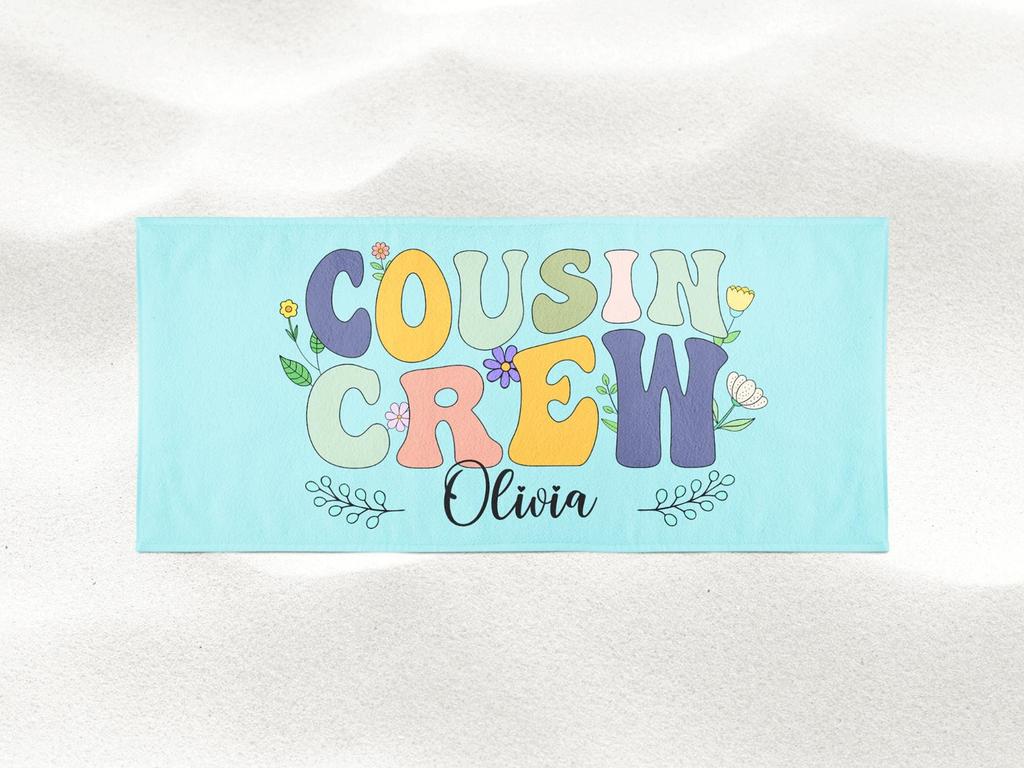 Cousin Crew Retro Floral Beach Towel, Cute Groovy Flower Summer Beach Towel for Family Vacation