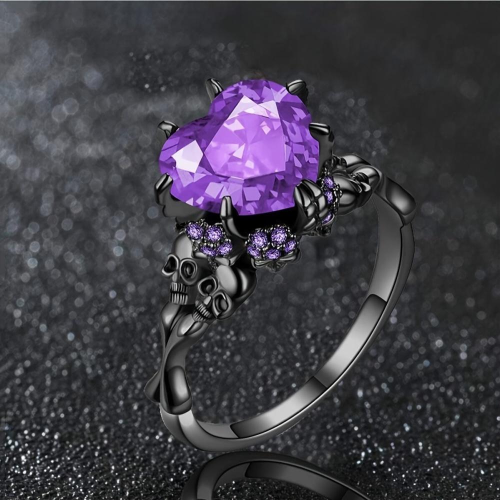 Hot Geometry Zircon Skull Head Heart Ring Unique Fashion Versatile Gothic Personality Dark Couple Jewelry Gift