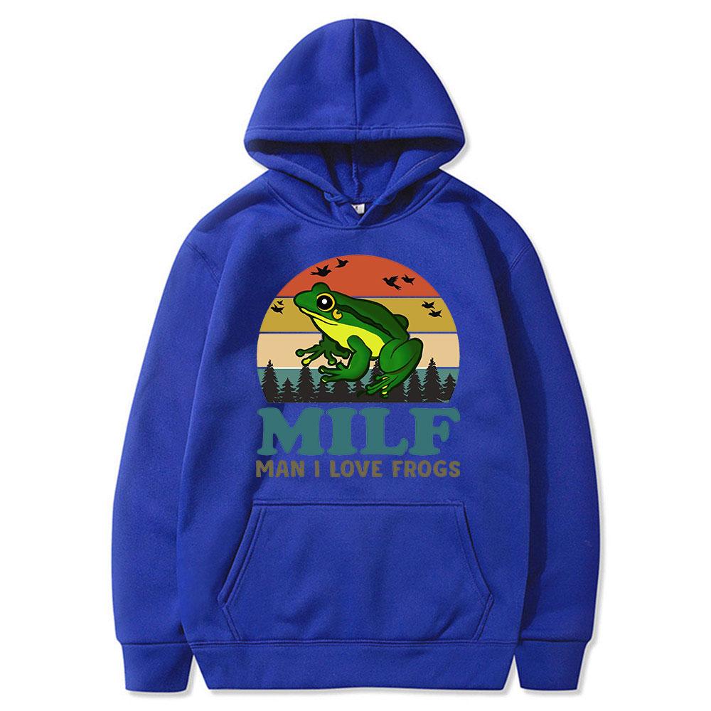MILF Man Kocham żaby Zabawne powiedzenie Żaba Miłośnicy płazów Vintage Bluza z kapturem Bluza z długim rękawem unisex Odzież unisex dla nastolatków