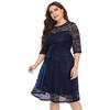 Women O-neck 3/4 Sleeve Dress High-Waist Hollow Lace Stitching Elegant Party Dress Plus Size Summer Casual Tunic Dress Streetwear