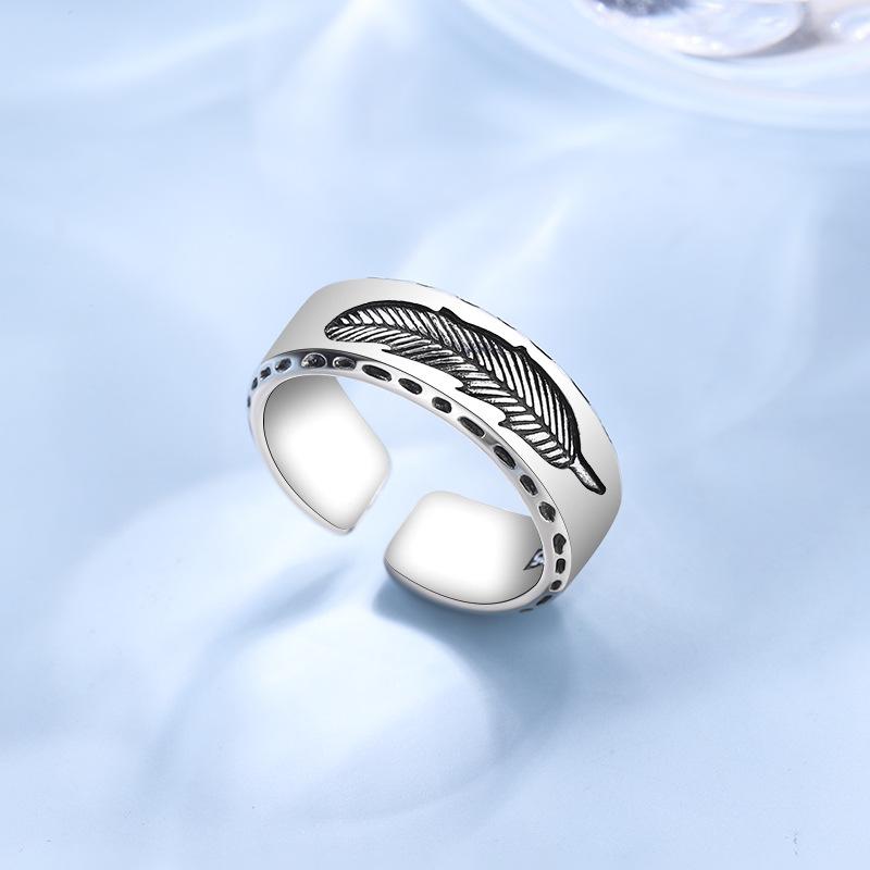 925 Sterling Silver Feather Adjustable Rings for Women Fashion Wedding Luxury Jewelry Wholesale Jewellery Money 925