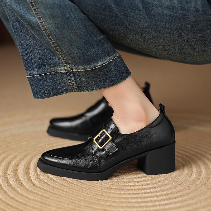 Fashion 2025 New Women Pumps Pointed Toe Women Shoes Chunky Heel Loafers Fashion High Heels Split Leather Ladies Shoes Big Size 43