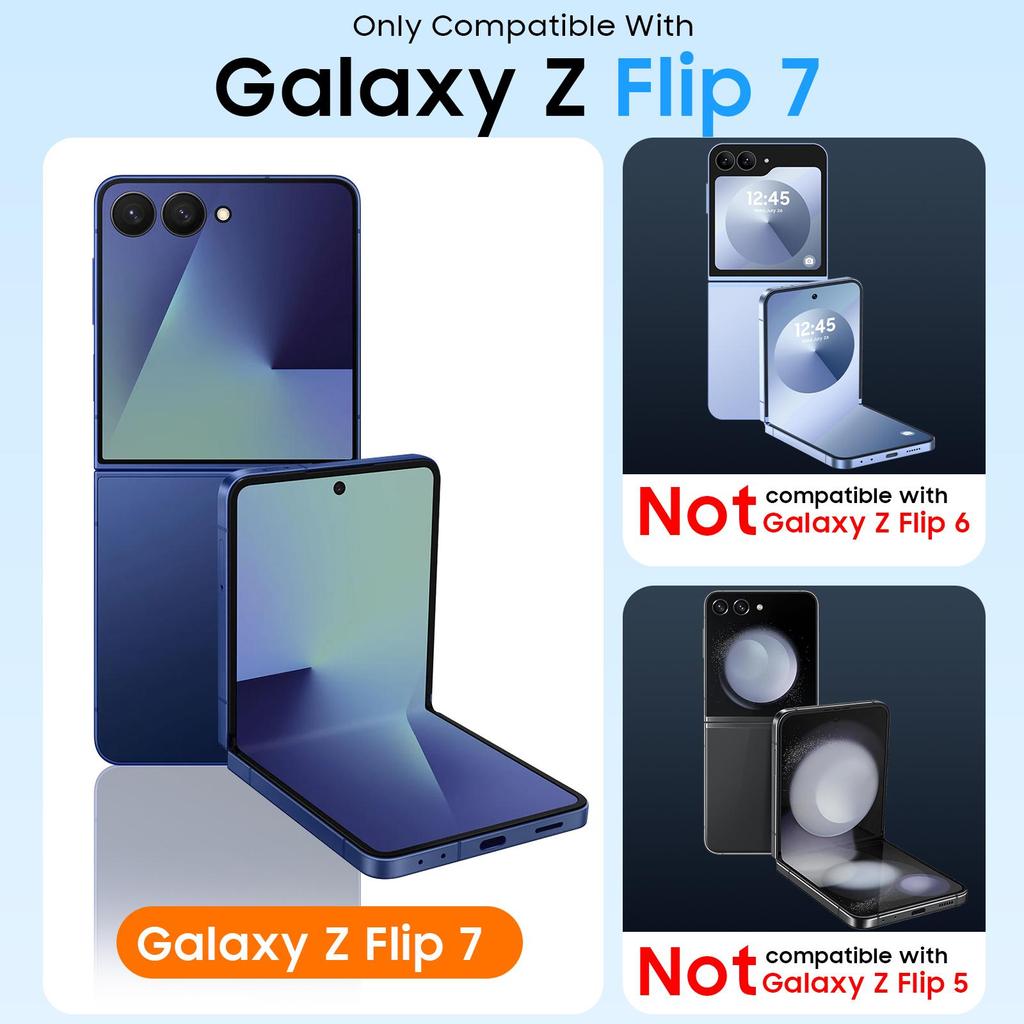 For Samsung Galaxy Z Flip 7 Case, Hinge Protection, Built-in Screen Protector, Wireless Charging, Shockproof, Slim Rugged Protective Phone Case-Blue