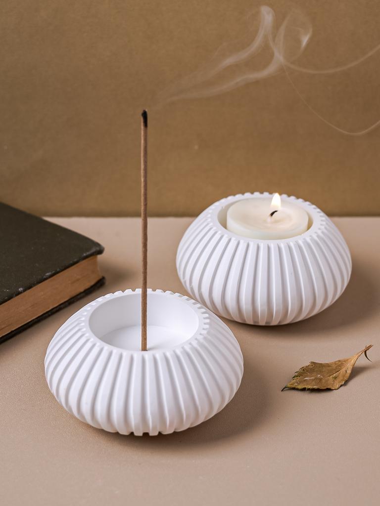 DIY Stripe Round Incense Tray Silicone Mold Simple Candlestick Concrete Gypsum Molds Thread Incense Insert Stick Holder Mould