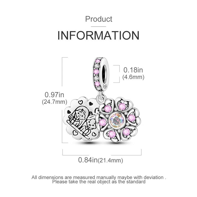 Charms Platapink Flower Sisters Family Affection Beads Fit Originalbracelets Charms For Women Jewelry Diy Making Gifts