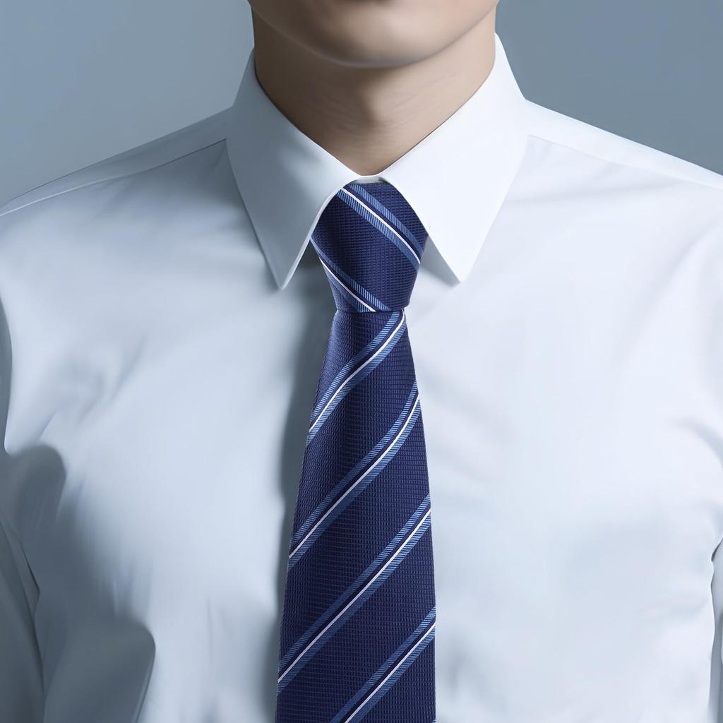 [Luomeng] Mulberry Silk Necktie for Men, 8cm Wide, Business Formal, Navy Stripe, Job Hunting, Interview, Luxury Gift Box Included