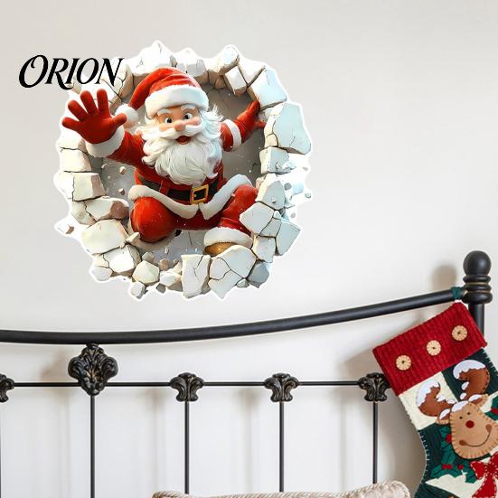 Santa Claus Stickers for Window Glass 3D Wall Sticker, Christmas Decal, Realistic Breaking Through The Decals Home Decor Effect, Self-Adhesive Festive