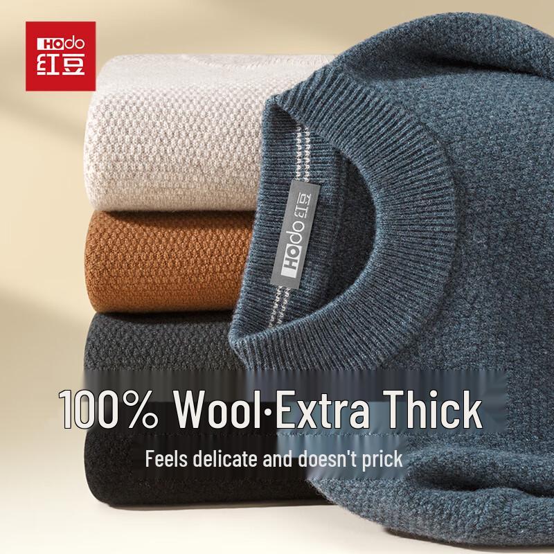 Men s 100% Wool Thickened Round Neck Pullover Sweater XL