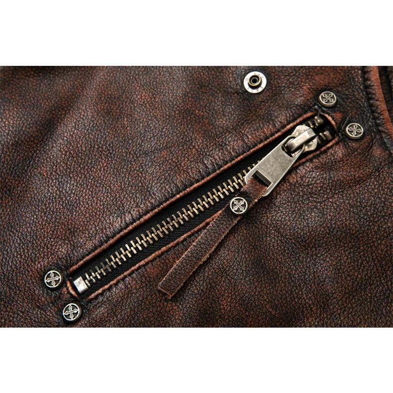 Čínská velikost Vintage hnědé motocyklové vesty Muži Přírodní hovězí kůže Bunda z pravé kůže Pánská jezdecká vesta bez rukávů Motorkářské bundy