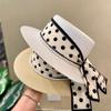 Dot Ribbon Beach Straw Cap Elegant Wide Brim Hat Fashion Sun Protection Cap  Summer Season