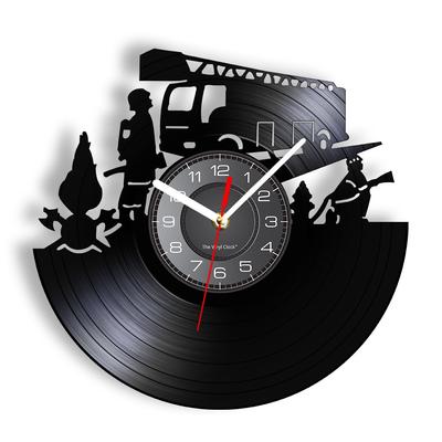 Feuerwehrmann-Uhr, Feuerwehrauto, Vintage-Schallplatten-Wanduhr, Feuerwehrauto, Vintage-Uhr, Feuerwehrmann, Feuerwehr, Wanddekoration