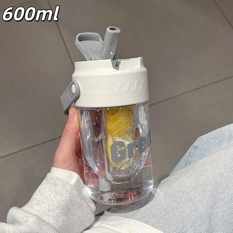 

600/800Ml Large Capacity Sports Water Bottle With Hidden Straw Portable Sealed Leak-Proof Plastic Cup Outdoor Travel Camping белый