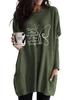 Women's Long Tunic with Pockets Loose Fit Printed Logn Sleeve Top