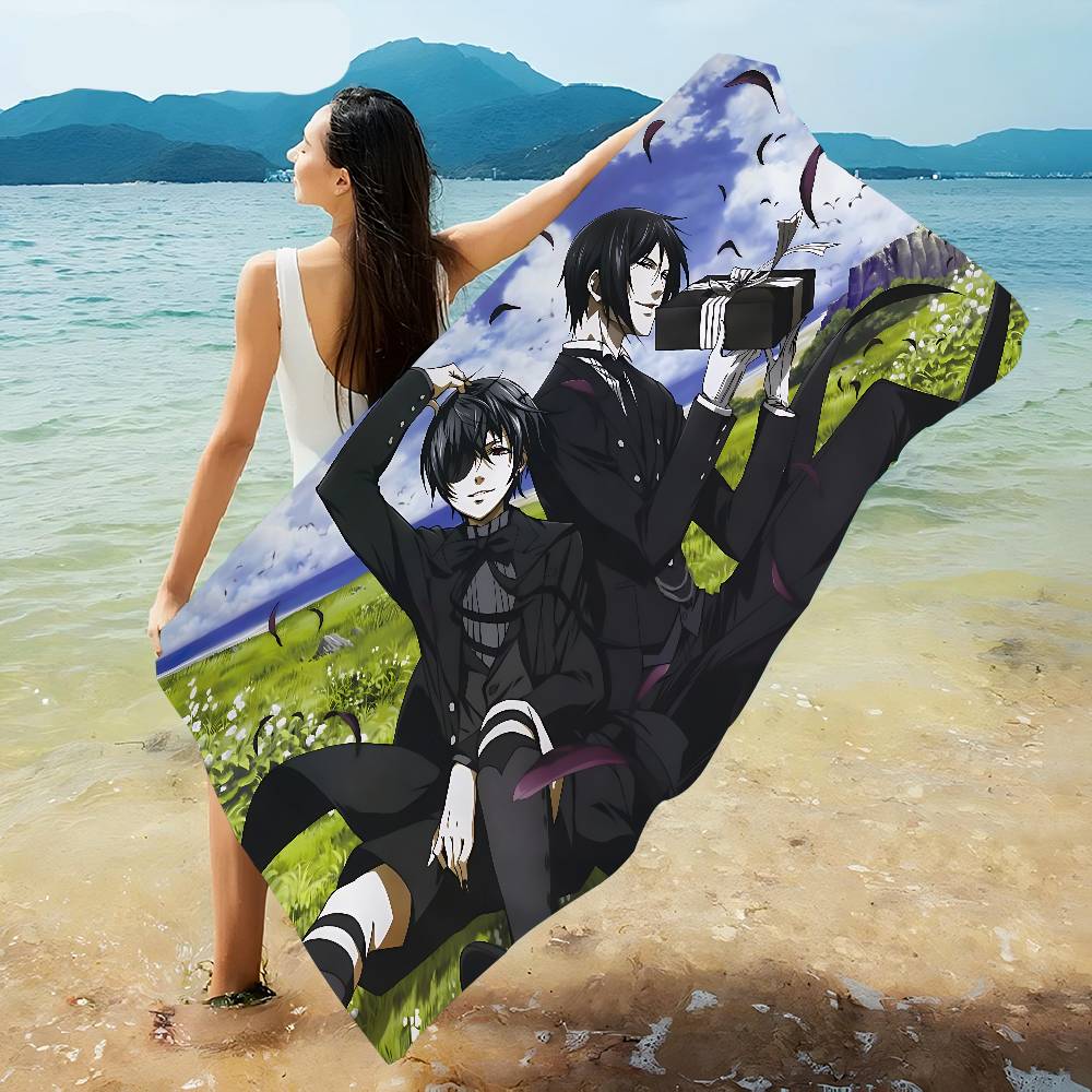 Manga Series Black Butlers Microfiber Printed Beach Towel Mountain Climbing Yoga Beach Swimming Running Absorbent Soft Towel