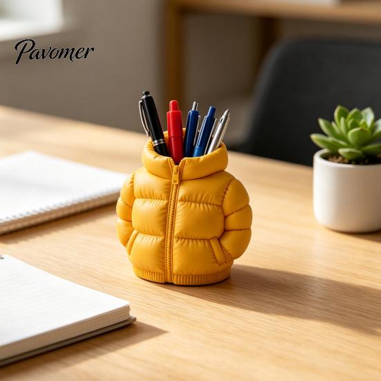 Mini Down Jacket Pen Holder Rainbow Coat Holder, 3D Printed Puffer Desk Organizer, Creative Storage for Stationery And Brushes Gel