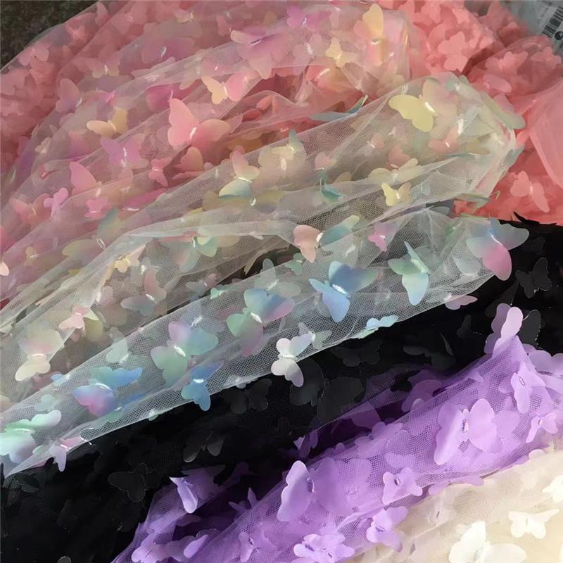 1 Yard DIY Handmade High Quality Lace Mesh Embroidery Sequin 3D Flower Tulle Fabric DIY Dress Bow Clothes Decor Crafts