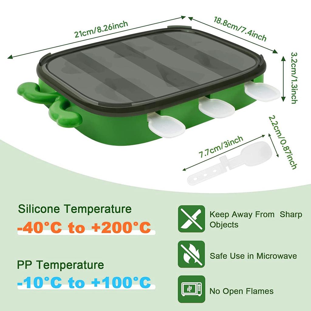 Kids Ice Cream Molds 6-Cavity Silicone Popsicle Mold with Lid, Food-Grade Silicone, Green, Reusable DIY Ice Pop Maker Accessories