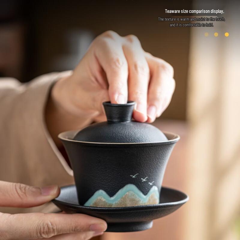 Handun Black Pottery Kung Fu Tea Set - Mountains & Rivers