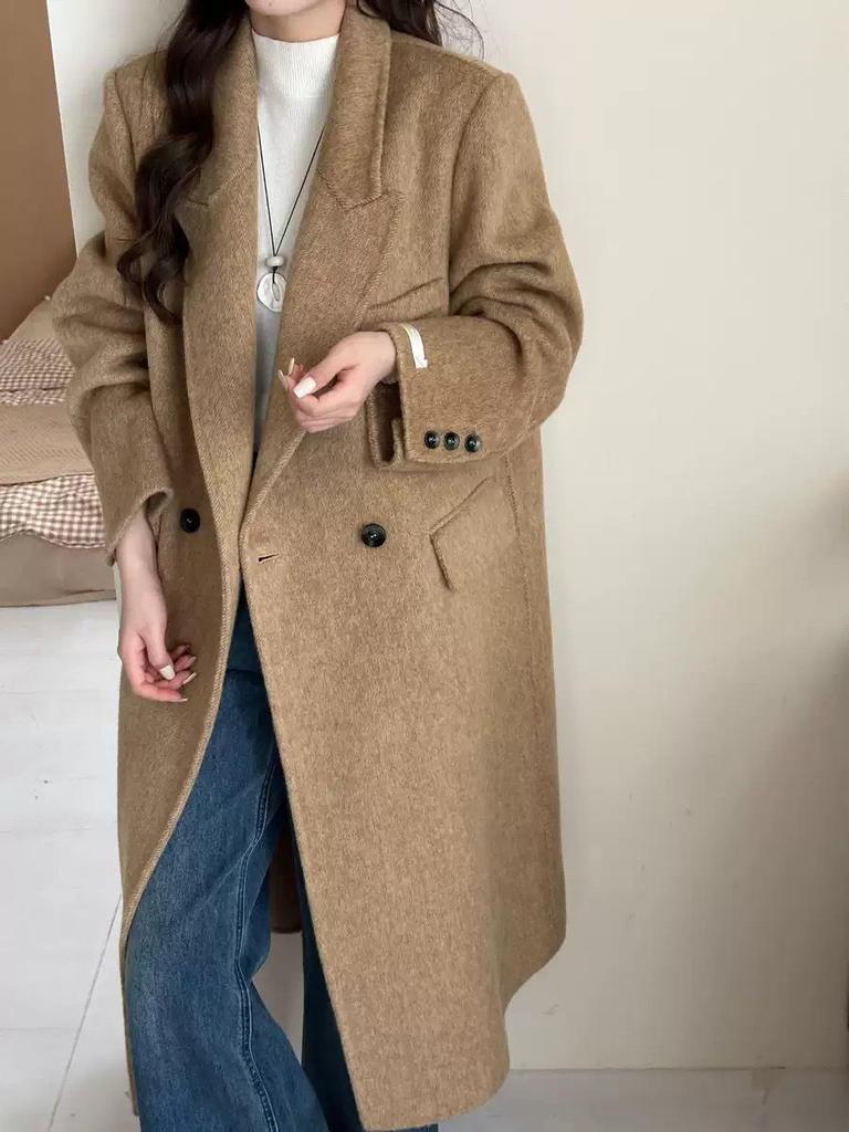 Women's Korean Style Double-Sided Wool Coat - Long, Slim Fit Suit Collar