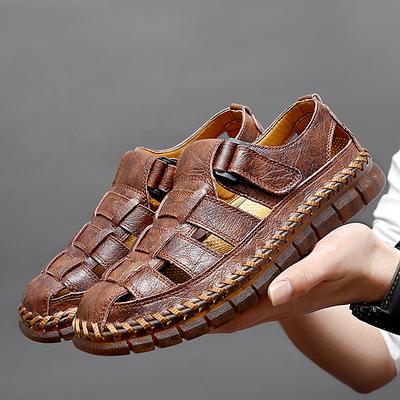 Genuine Leather Sandal for Men Round Toe Lightweight Comfortable Trendy All-match Breathable Fashion Non-slip Shoes Summer Main