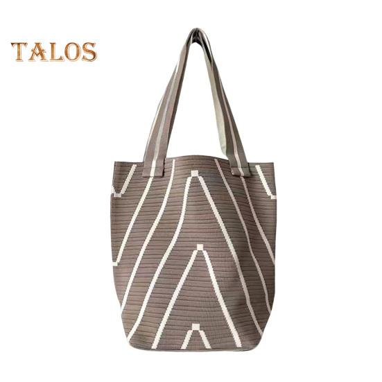 

Жіноча сумка через плече Хвилеподібна плетена текстура Контрастний колір Велика місткість Відкритий дизайн Легка портативна сумочка для щоденних поїздок хакі