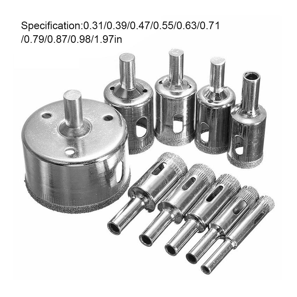 10pcs/set 8-50mm Glass Hole Drilling Ceramic Drill Tools Carbon Steel Porcelain Bits Set Opener Replacement Accessories