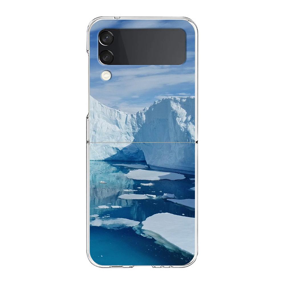 Transparent Phone Case For Samsung Galaxy Z Flip 3 4 5 6 7 Hard Folding PC Z Flip3 Flip4 Cover Antarctica snow scenery
