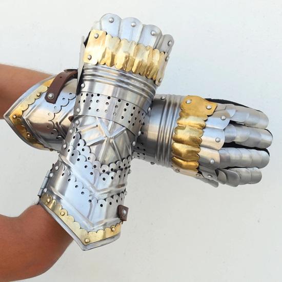 Ritterstulpe, Mittelalterliche Rüstungshandschuhe, Stahl Renaissance Cosplay Messing LARP Kostüm Hand Reenactment Krieger Prop Geschenk