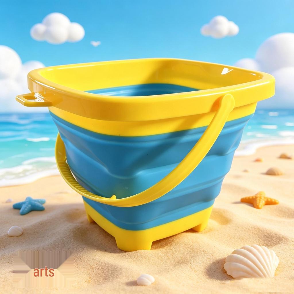 Faltbarer Strandeimer & Sandspielzeug-Set für Kinder: Weiche Gummi-Wassereimer, Schaufel und Sprinkler-Werkzeuge.