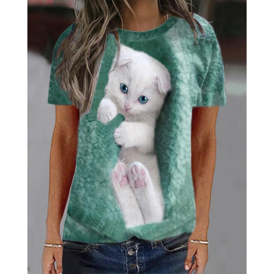 

Летние футболки Винтажные свободные топы с принтом животных Женские футболки с короткими рукавами и круглым вырезом 6XL зелёный