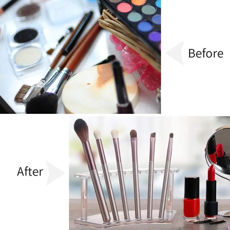 1PC Plastic Pencil Holder Display Stand, 6 Slot Pen Eyebrow Stand Makeup Brush Organizer, Desktop Cosmetic Brush Holder