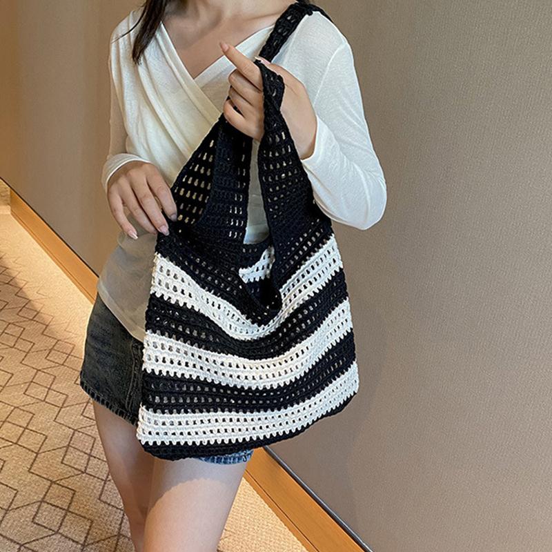 Handwoven Beach Crochet Bag for Women Lightweight Knitted Tote Handbag Summer Shopping Travel Shoulder Purse