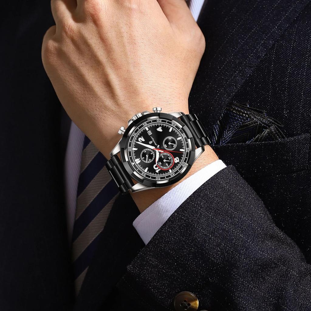 POEDAGAR Fashion Men's Wristwatch Luminous Waterproof Stainless Steel Man Watch Chronograph Date Business Quartz Watches For Men
