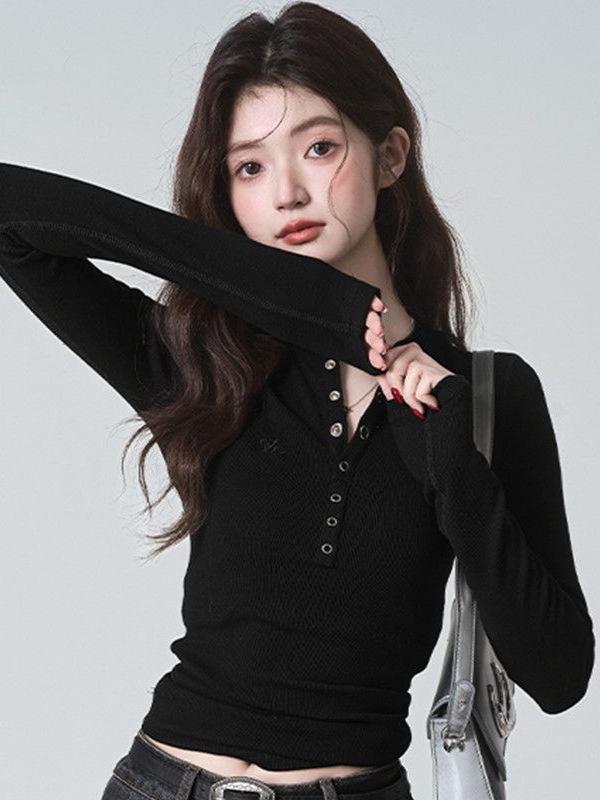 Autumn/Winter Pure Desire Style Spicy Girl Cropped Cotton Long Sleeve T-shirt for Women – Slimming, Flattering, Versatile Top