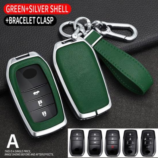 For Toyota Sienna Venza Yaris Corolla Cross Metal Leather Car Key Fob Cover Case
