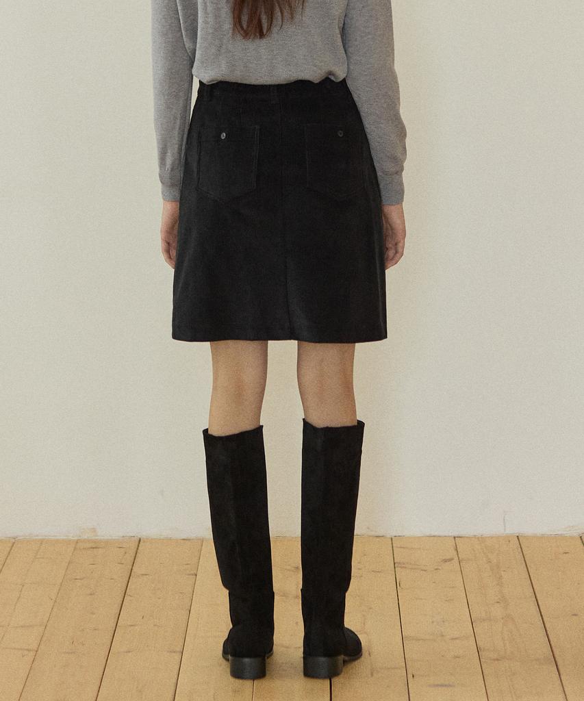 Our Hope Corduroy A-Line Midi Skirt - Black