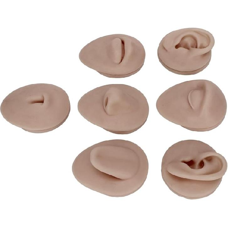 Soft Silicone Flexible Model Body Part, Silicone Nose Tongue Mouth Eye Navel Ear Model Fake Ear with 2 Base for Piercing Practice Acupuncture and