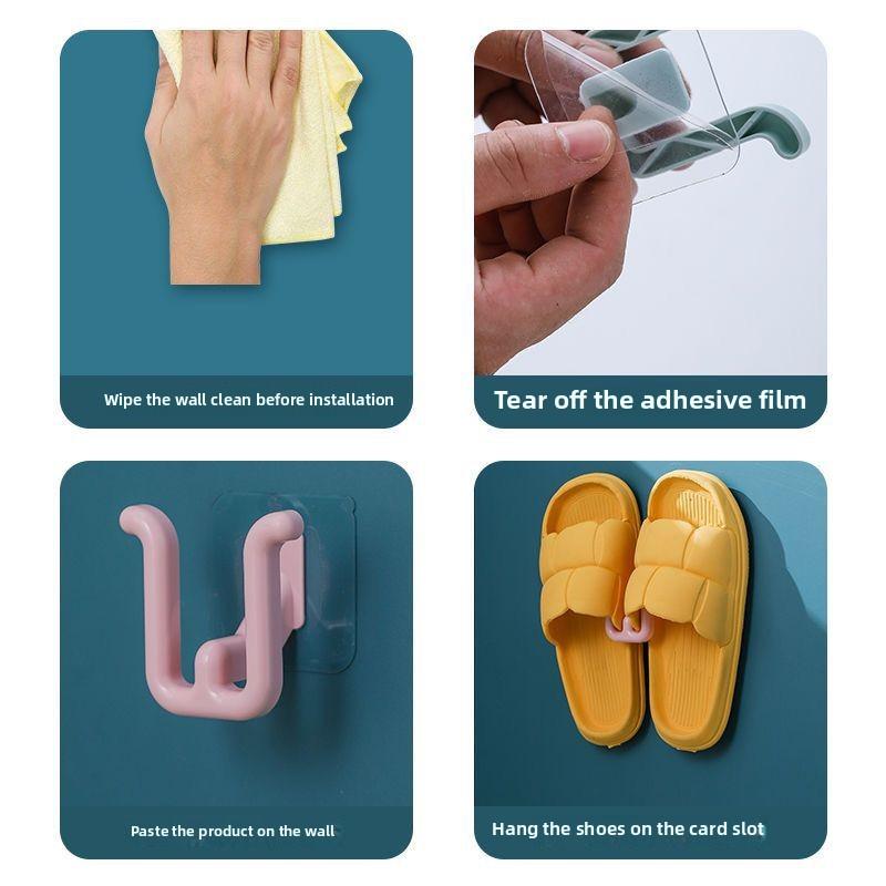 Self-adhesive Slipper Hooks Slippers Racks No-punch Wall Mounted Shoes Storage Rack Drying Hanger Bathroom Shoe Hook Accessories