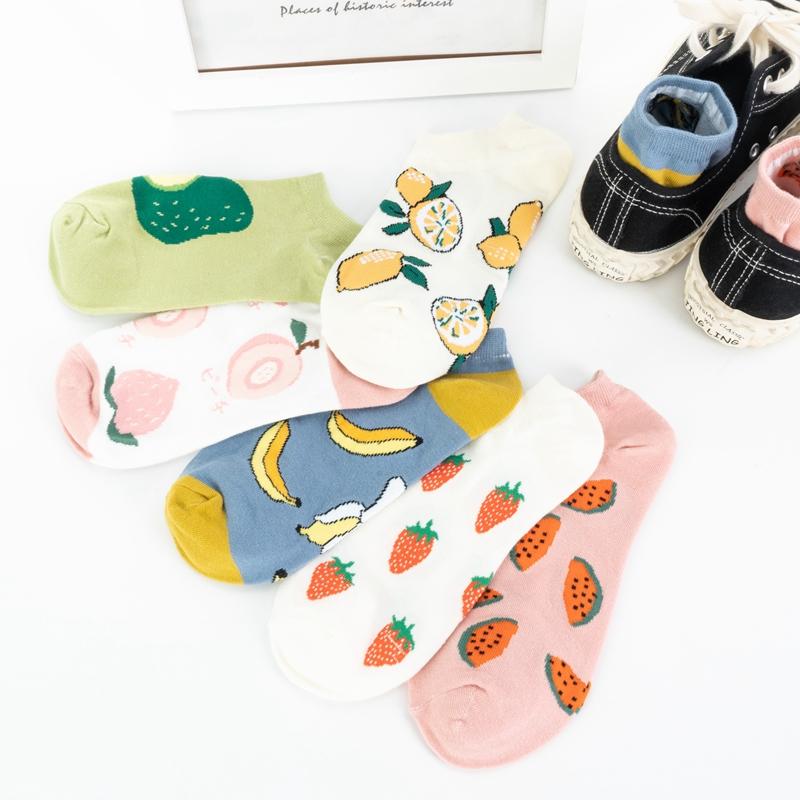 

Летние модные женские носки, короткие красочные носки, хлопковые лодочки, бесшовные Harajuku, женские милые носки с фруктовыми принтами