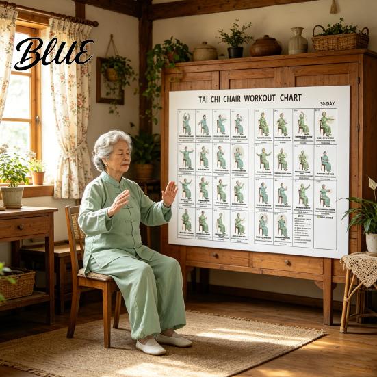 Tai Chi Beweglichkeitsübungen Senioren Stuhl-Workout-Plan für 30-Tage-Strukturierter Trainingsplan mit sitzender geführter täglicher Übung und Gehen, Gleichgewicht, Flexibilität