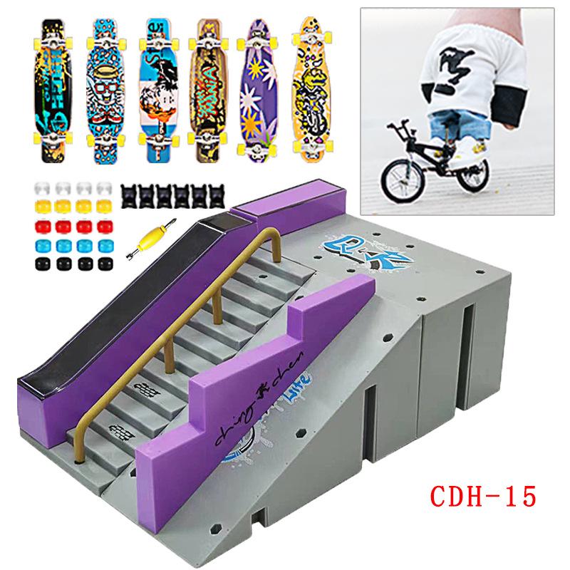 Alloy Fingerboard Skate Park Ramp Set with Bicycle & Kick Scooter