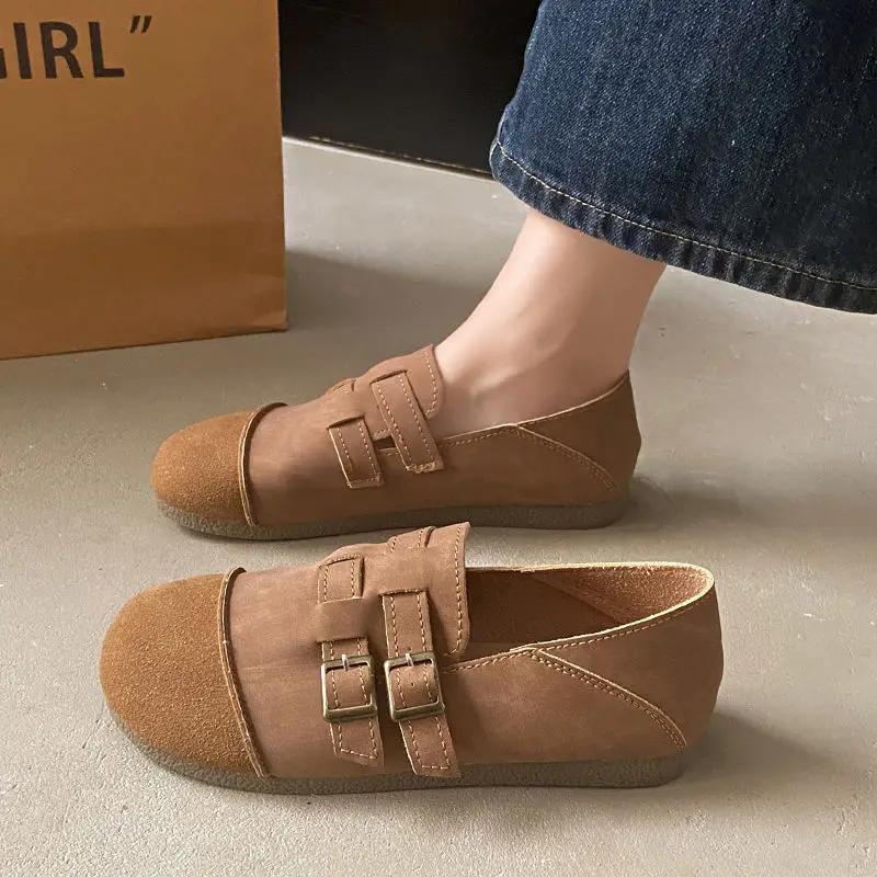 Fashion Ladies Footwear Moccasins Round Toe Office With Heel Beige Genuine Mark Popular High Quality Fashion Vacation Women's Flat Shoes