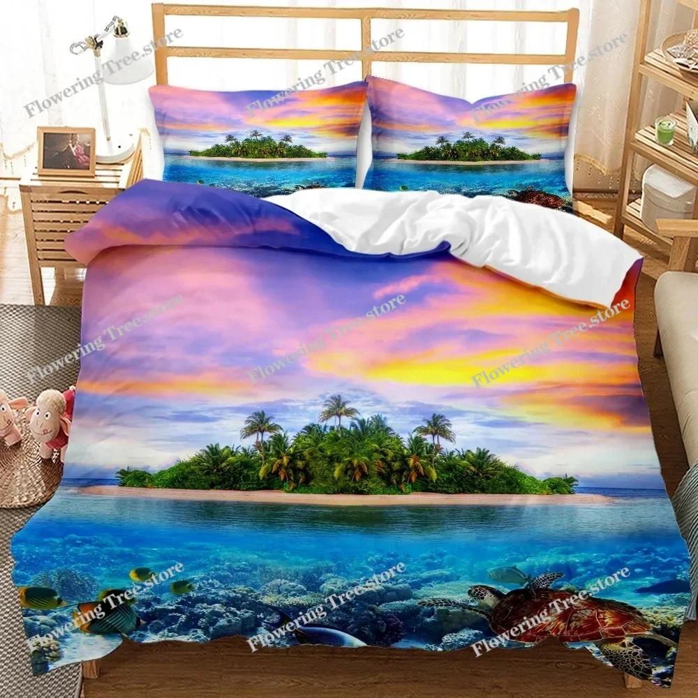 Beach Themed Bedding Set Blue Ocean Duvet Cover Set Starfish Coastal Bedding Beach QueenKingFull Polyester Comforter Cover