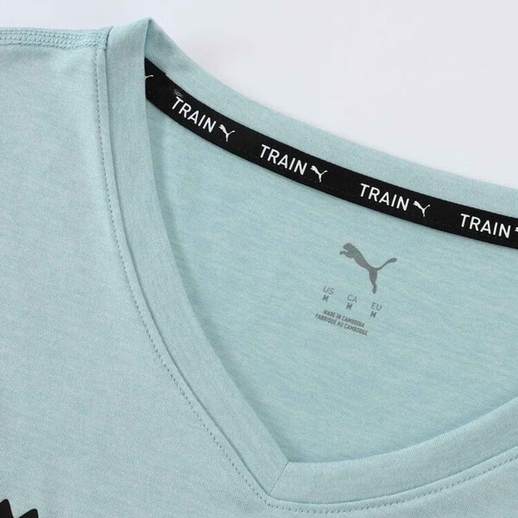 Puma Train Favorite Heather Cat Moisture-Wicking Quick-Dry Training Running Crew Neck Short Sleeve T-Shirt Women T-Shirts Blue-Stone 522418-21