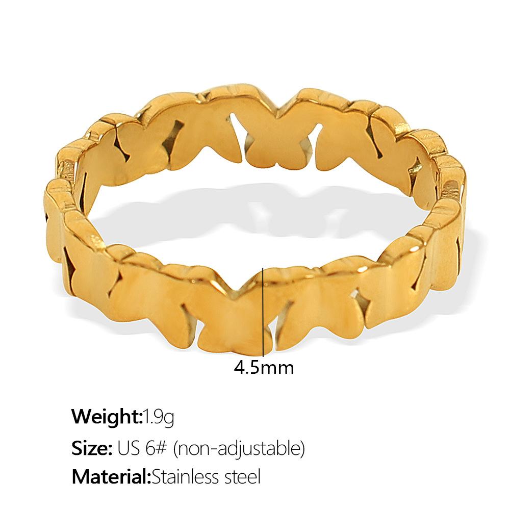 Retro Rhinestone Personalized Titanium Steel Gold-Plated Ring Female Floral Pattern Design Ring