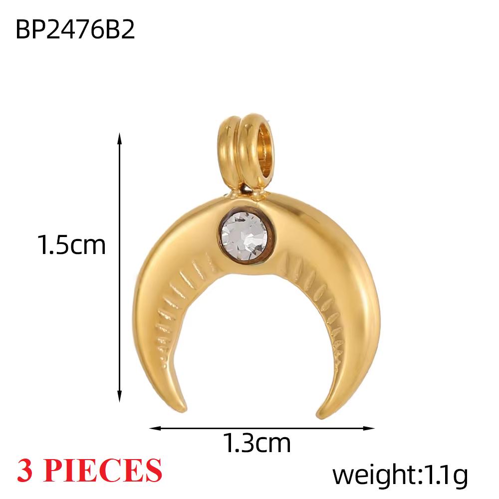 3PCS/LOT CARLIDANA Gold Plated Stainless Steel Charms, Moon Clover Heart Eye Zircon Pendants for Jewelry Making
