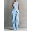 Completo Due Pezzi da Donna a Vestibilità Larga Top Blusa Senza Maniche con Collo Alto Pantaloni a Gamba Larga Vita Alta