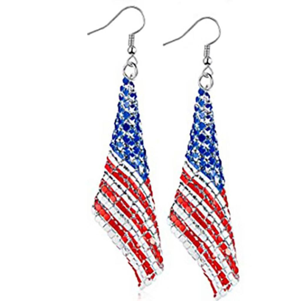 Independence Day Flag Hat, Slippers, Love Earrings, Red, White And Blue Striped Flag Earrings