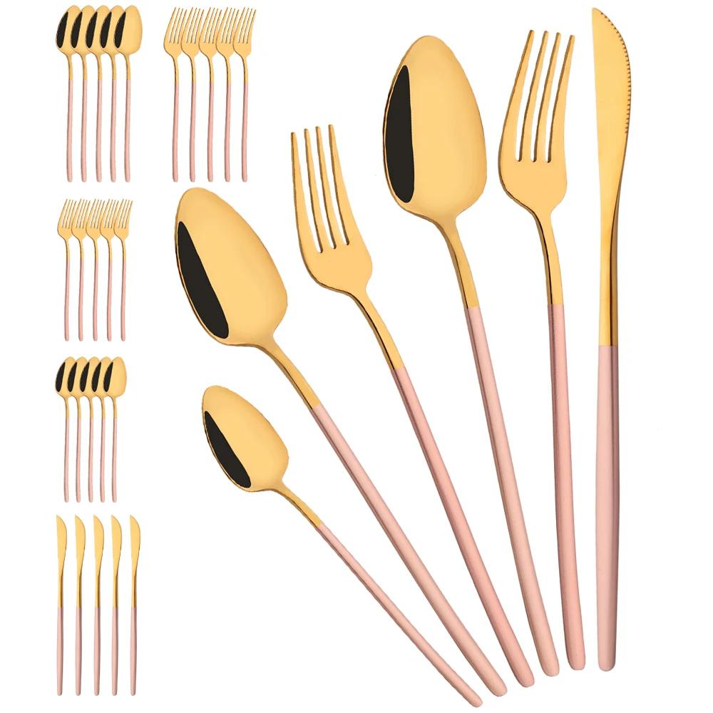 36Pcs Black Cutlery Sets Stainless Steel Knife Fork Spoon Tableware Dessert Mirror Flatware Set Festival Kitchen Dinnerware Gift